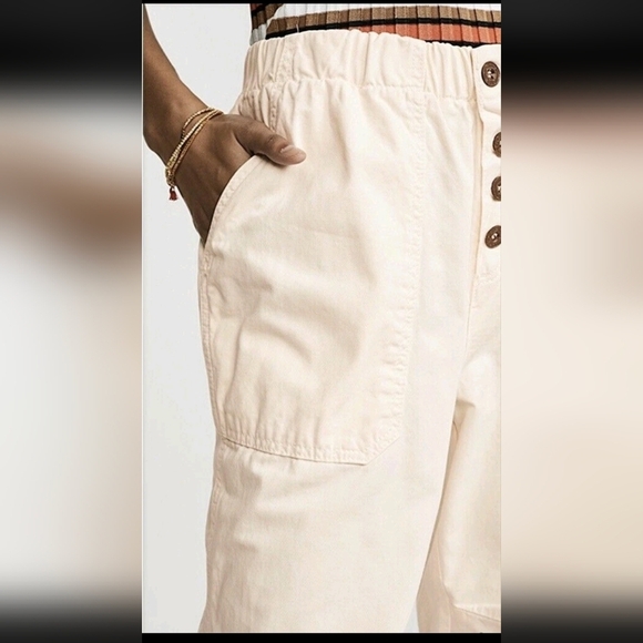 NWT FREE PEOPLE Capri Cadet Pull On Pant Size S 100% Cotton Color Ivory Relaxed - Picture 15 of 15